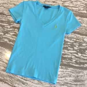 RALPH LAUREN Light Blue Short Sleeve V-Neck Tee Size S